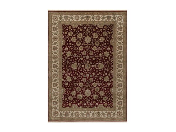 5'9"x8' Merlot Red, Super Fine Wool and Silk Indo Tabriz, All Over Design, 300 KPSI, Hand Knotted, Oriental Rug HR91844