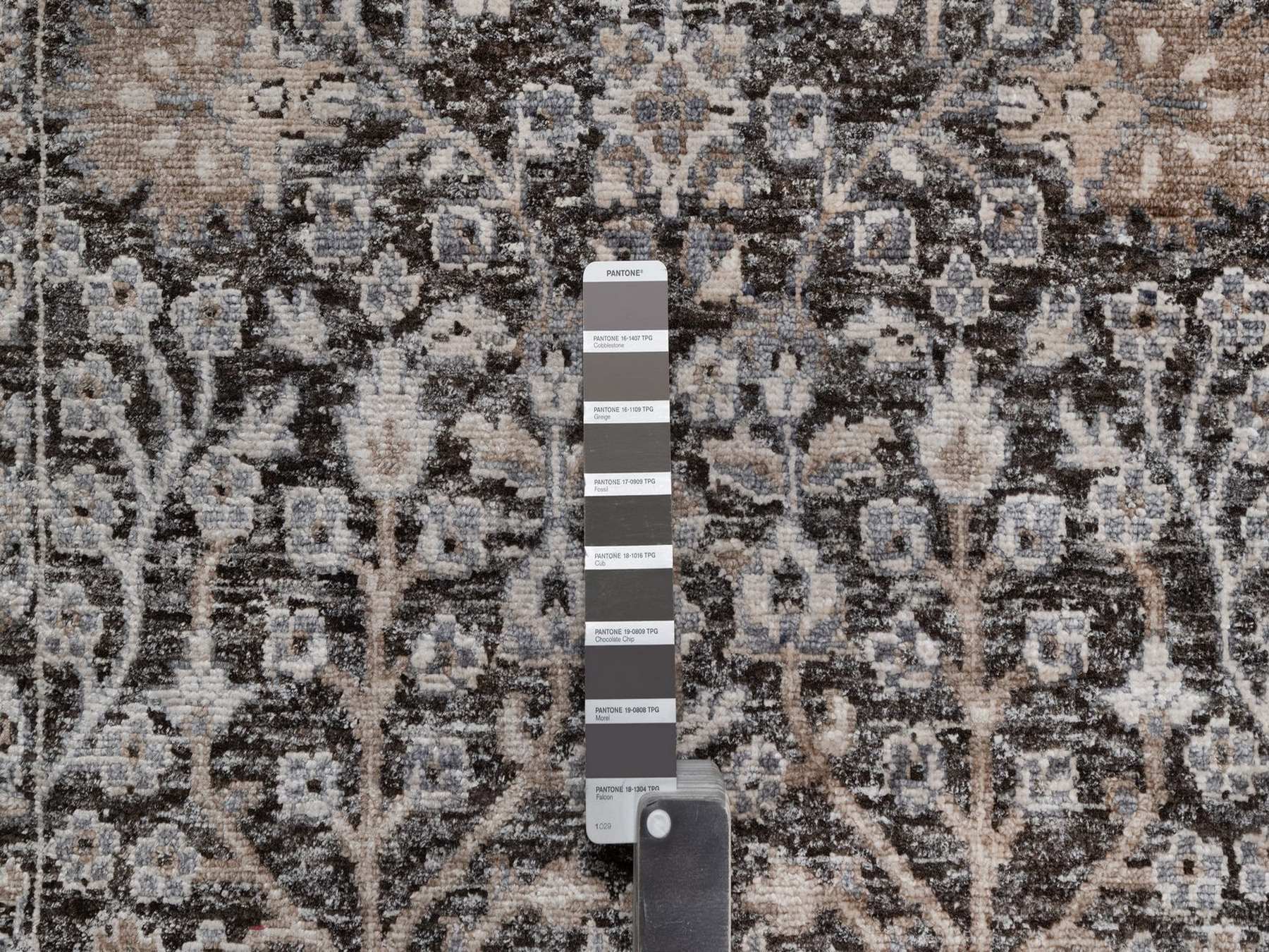 2'4"x12' Bistre Brown, Willow and Cypress Tree Design, Denser Weave, Textured Wool and Silk, Hand Knotted, Runner, Oriental Rug HR91901 - Image 4