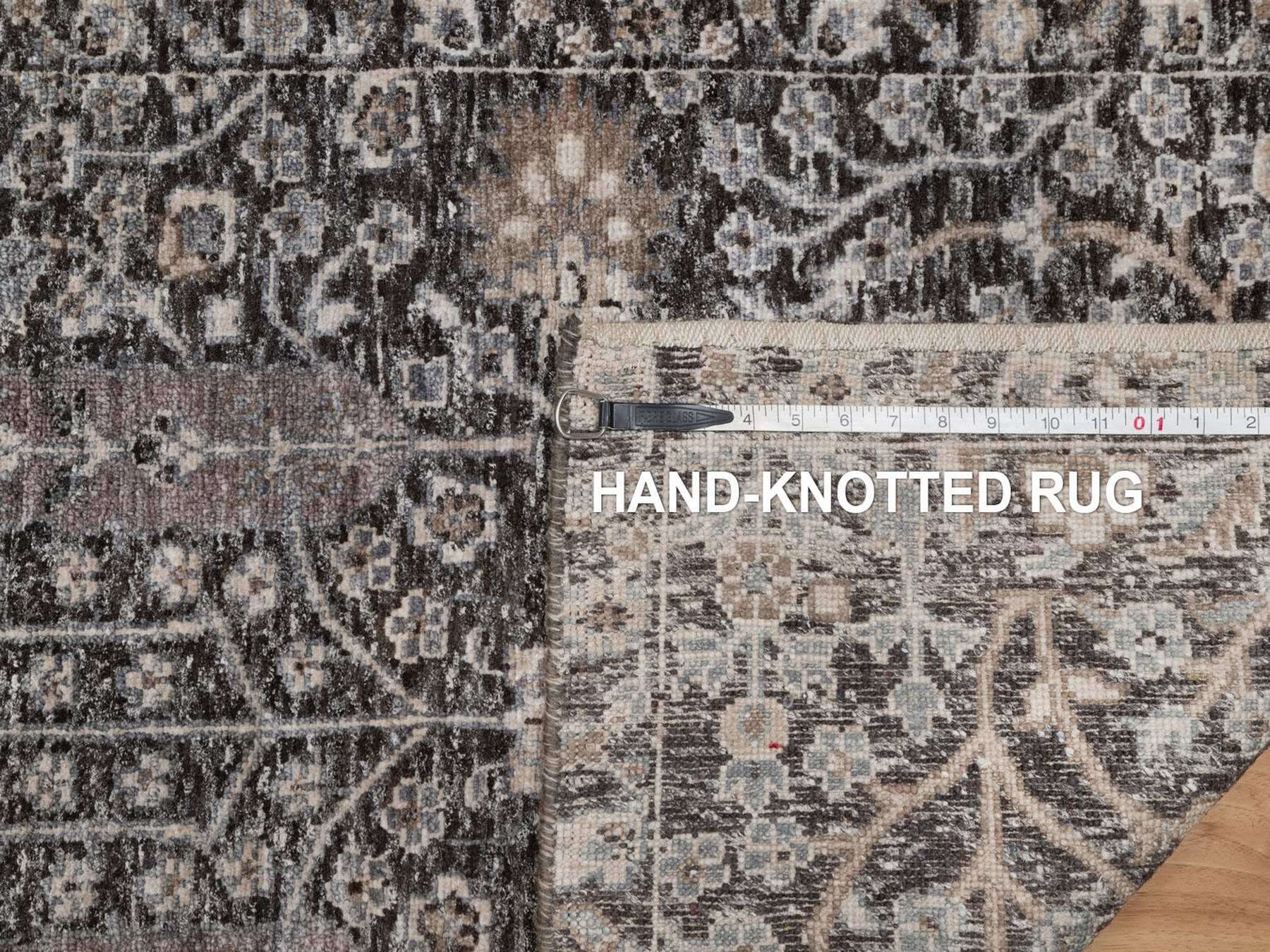 2'4"x12' Bistre Brown, Willow and Cypress Tree Design, Denser Weave, Textured Wool and Silk, Hand Knotted, Runner, Oriental Rug HR91901 - Image 8