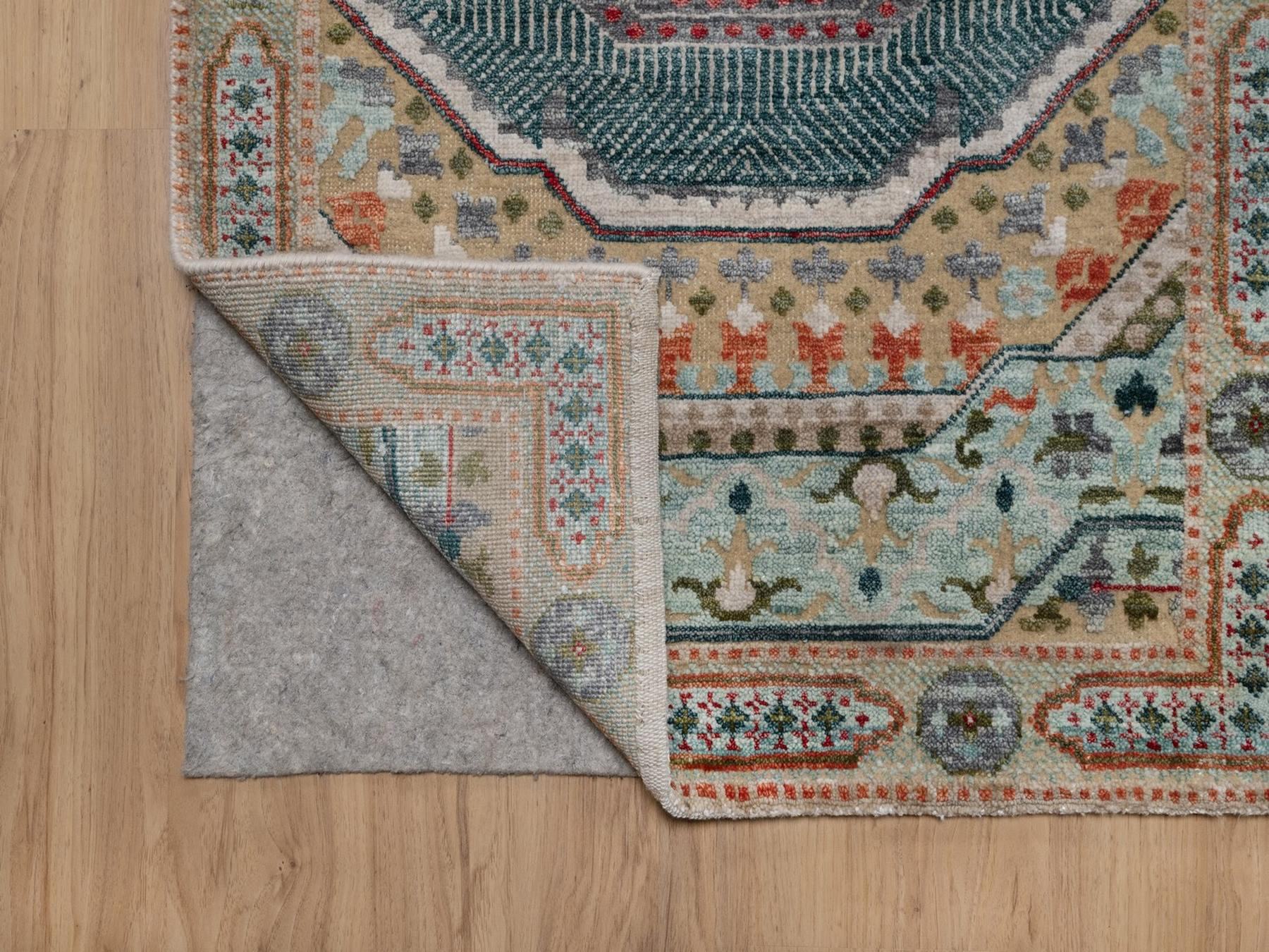 2'6"x12' Khaki Brown, Mamluk Design with Geometric Medallions, Textured Wool and Silk, Hand Knotted, Runner, Oriental Rug HR91926 - Image 3