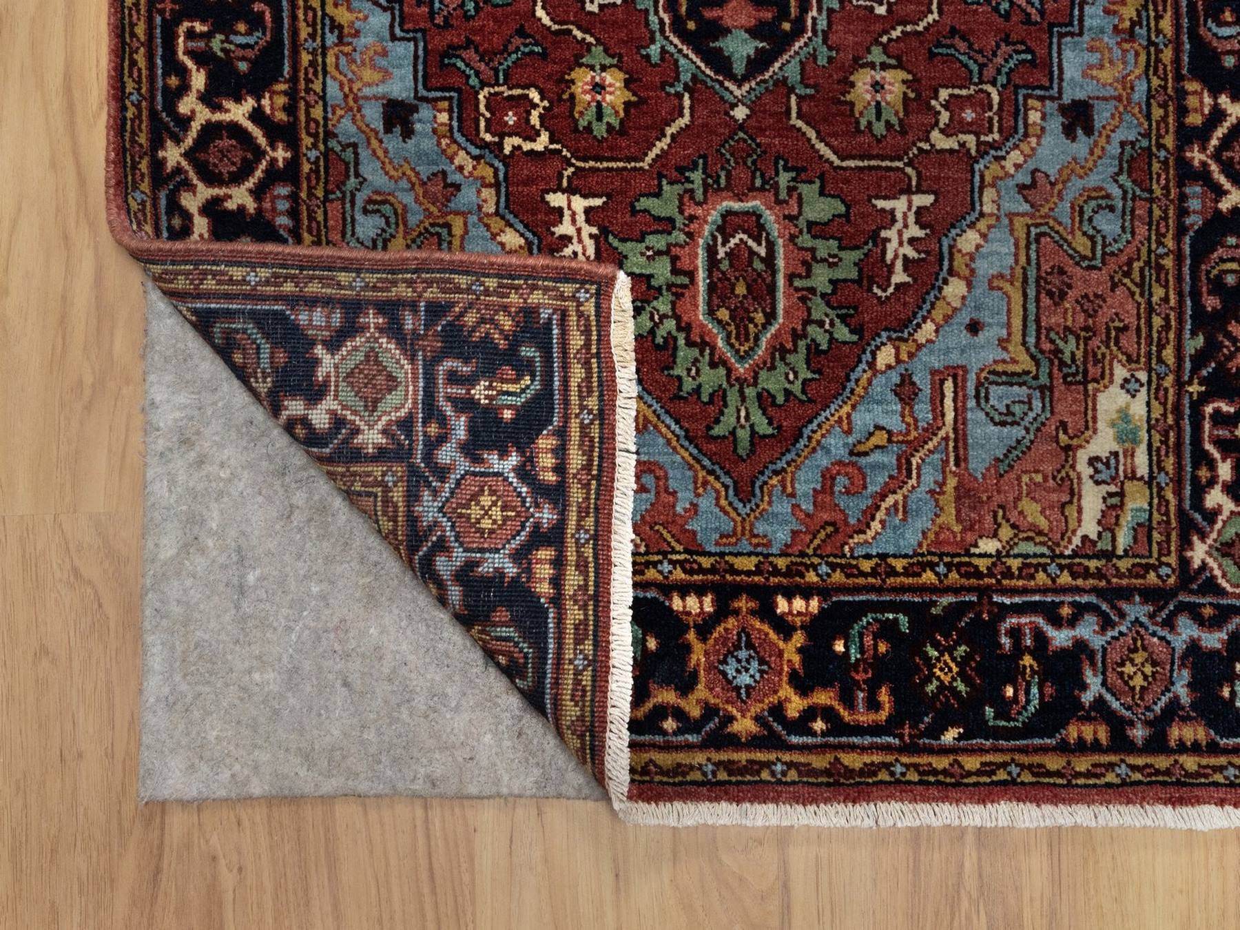 2'8"x8'1" Berry Red, Hand Spun New Zealand Wool, Soft Pile, Vegetable Dyes, Antiqued Fine Heriz Re-Creation, Medallions Design, Hand Knotted, Runner, Oriental Rug HR91929 - Image 3