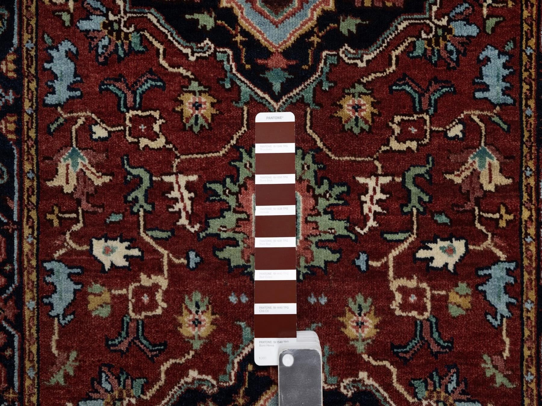 2'8"x8'1" Berry Red, Hand Spun New Zealand Wool, Soft Pile, Vegetable Dyes, Antiqued Fine Heriz Re-Creation, Medallions Design, Hand Knotted, Runner, Oriental Rug HR91929 - Image 4