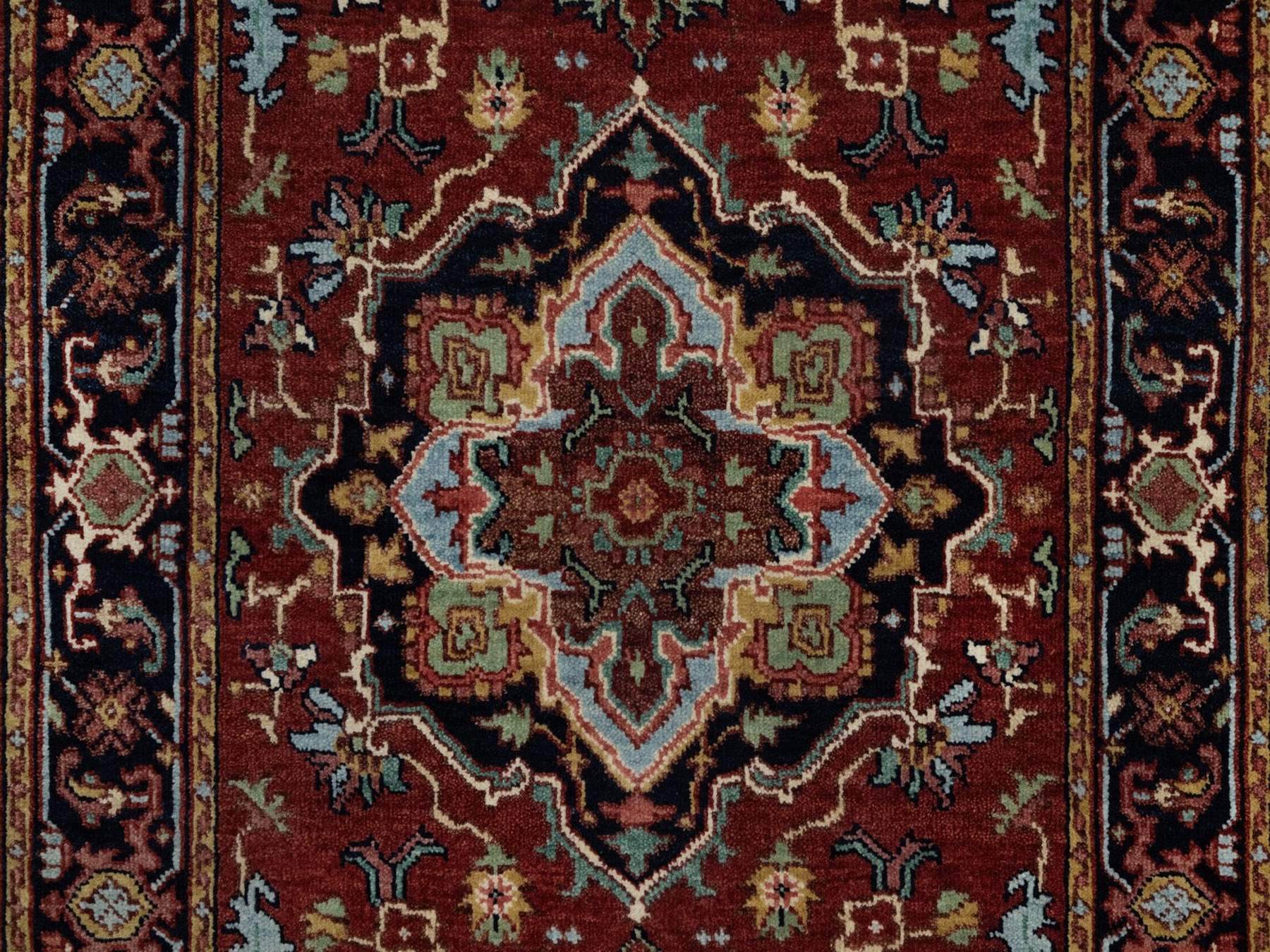 2'8"x8'1" Berry Red, Hand Spun New Zealand Wool, Soft Pile, Vegetable Dyes, Antiqued Fine Heriz Re-Creation, Medallions Design, Hand Knotted, Runner, Oriental Rug HR91929 - Image 5