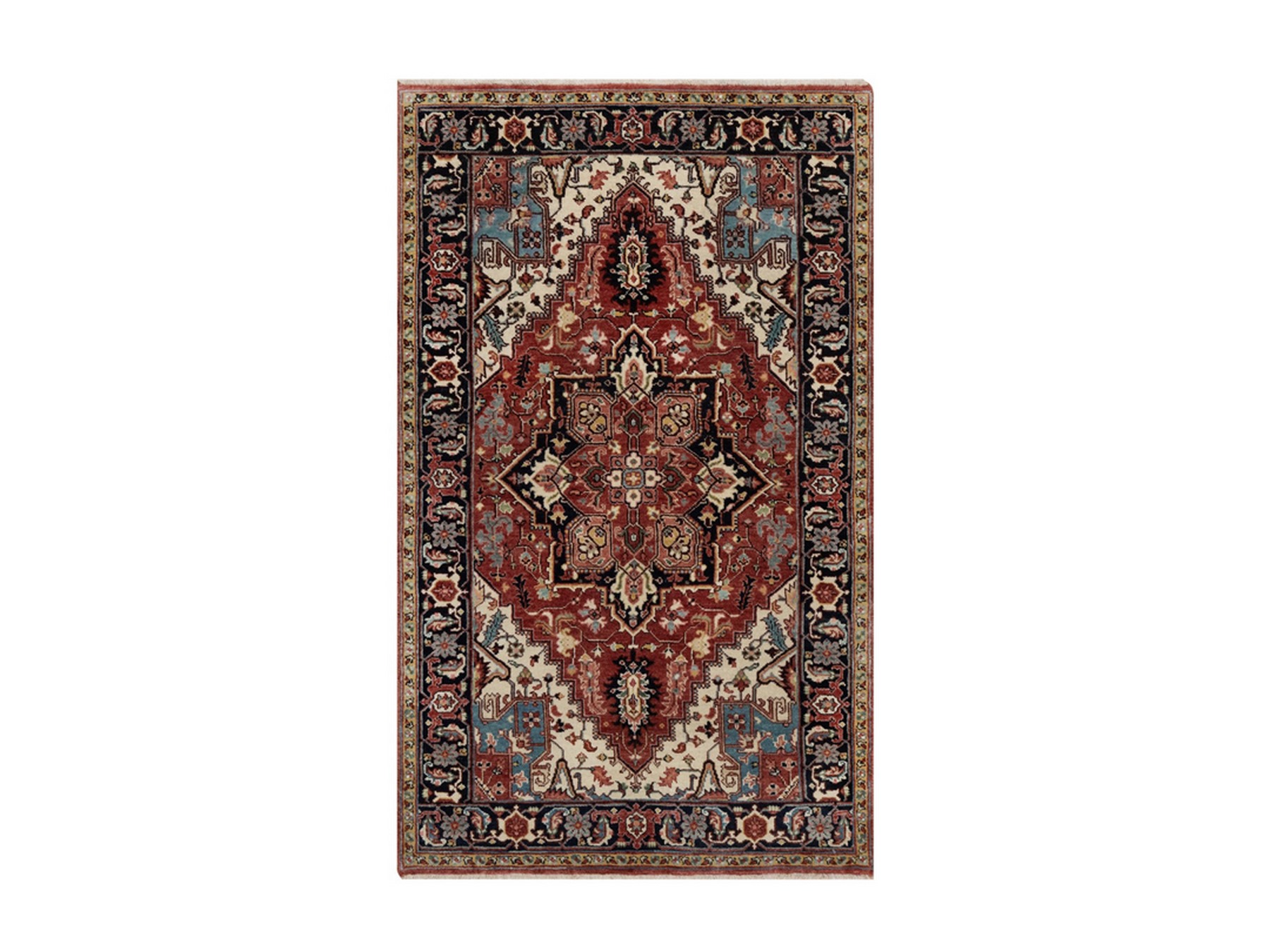 3'x5' Berry Red, Hand Knotted, Hand Spun New Zealand Wool, Soft Pile, Vegetable Dyes, Antiqued Fine Heriz Re-Creation, Medallion Design, Oriental Rug HR91938