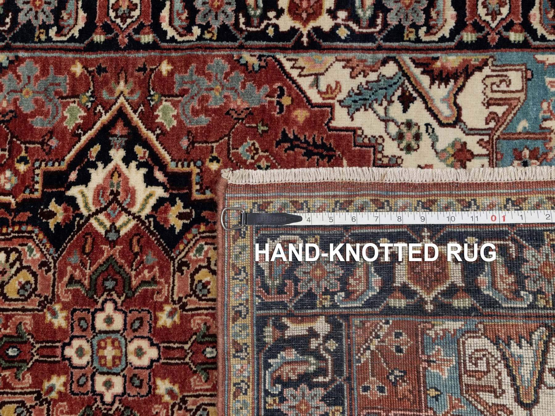 3'x5' Berry Red, Hand Knotted, Hand Spun New Zealand Wool, Soft Pile, Vegetable Dyes, Antiqued Fine Heriz Re-Creation, Medallion Design, Oriental Rug HR91938 - Image 8
