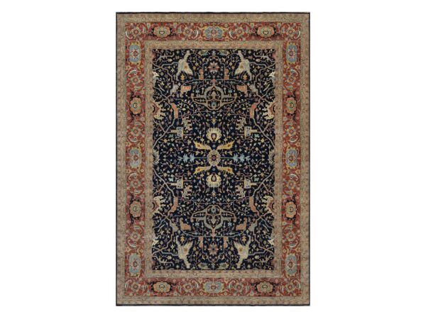 12'x18' Midnight Blue, Hand Knotted, Hand Spun New Zealand Wool, Soft Pile, Vegetable Dyes, Antiqued Fine Heriz Re-Creation, All Over Design, Oversized, XL, Oriental Rug HR91951
