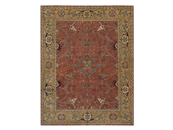 8'x10'2" Berry Red, Hand Knotted, Hand Spun New Zealand Wool, Soft Pile, Vegetable Dyes, Antiqued Fine Heriz Re-Creation, All Over Design, Oriental Rug HR91960