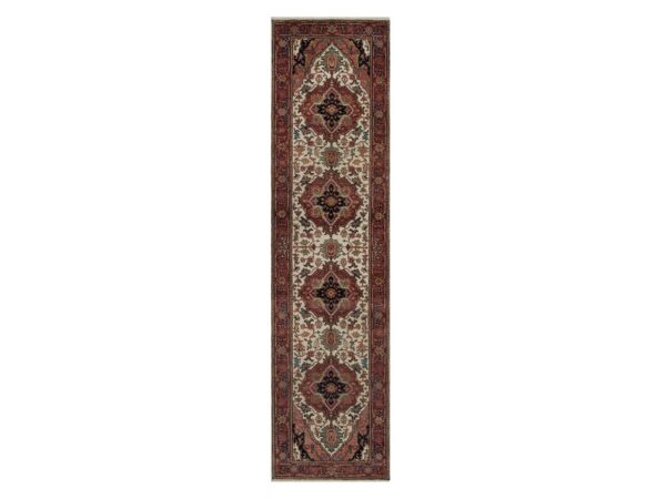 2'7"x10' Linen White, Hand Knotted, Antiqued Fine Heriz Re-Creation, Medallions Design, Hand Spun New Zealand Wool, Soft Pile, Vegetable Dyes, Runner, Oriental Rug HR91962