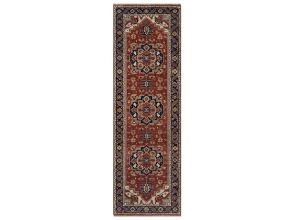 2'7"x8'3" Brick Red, Hand Knotted, Antiqued Fine Heriz Re-Creation, Medallions Design, Hand Spun New Zealand Wool, Soft Pile, Vegetable Dyes, Runner, Oriental Rug HR91963