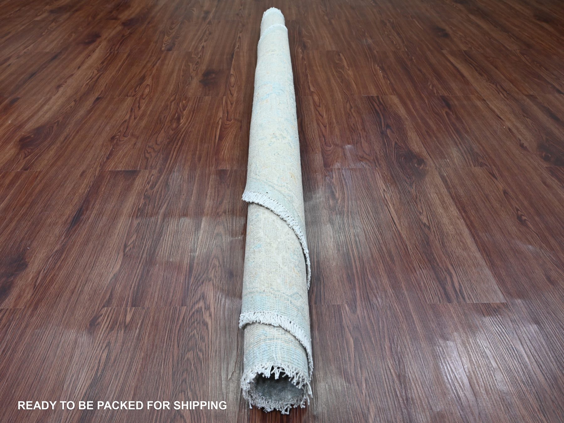 6'3"x6'3" Beau Blue, Peshawar with Ziegler Mahal Design, High Mountain Wool, Washed Out, Denser Weave, Hand Knotted, Round, Oriental Rug HR20341 - Image 4