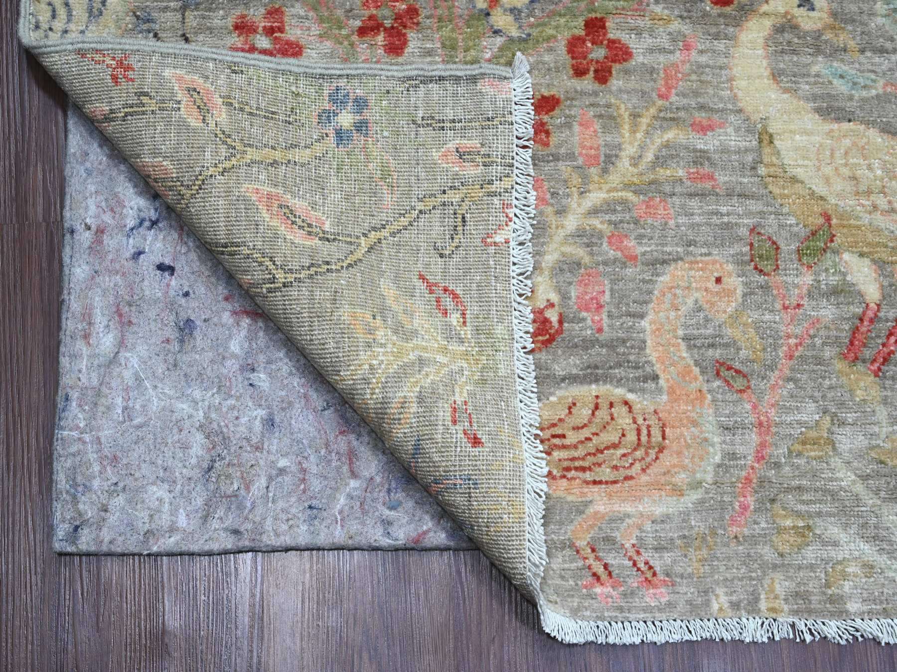 10'x13'8" Medium Gray, Afghan Peshawar with Birds of Paradise Design, Soft and Velvety Wool, Hand Knotted, Vegetable Dyes, Oriental Rug HR20559 - Image 4