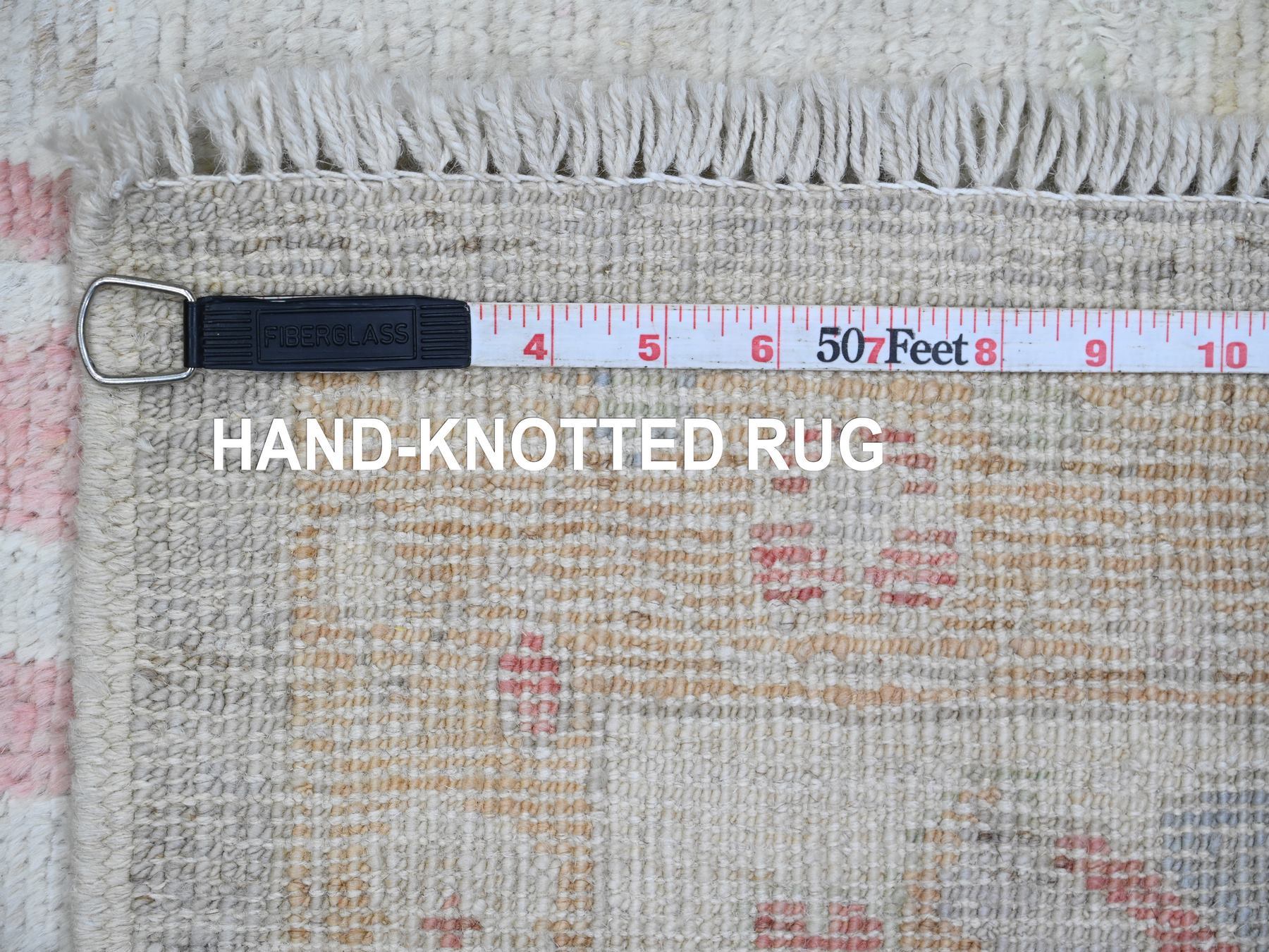 6'2"x11'8" Cloud Gray, Afghan Angora Oushak with Soft Color Leaf Design, Hand Knotted, Veggie Dyes, 100% Wool, Wide Runner, Oriental Rug HR20781 - Image 6