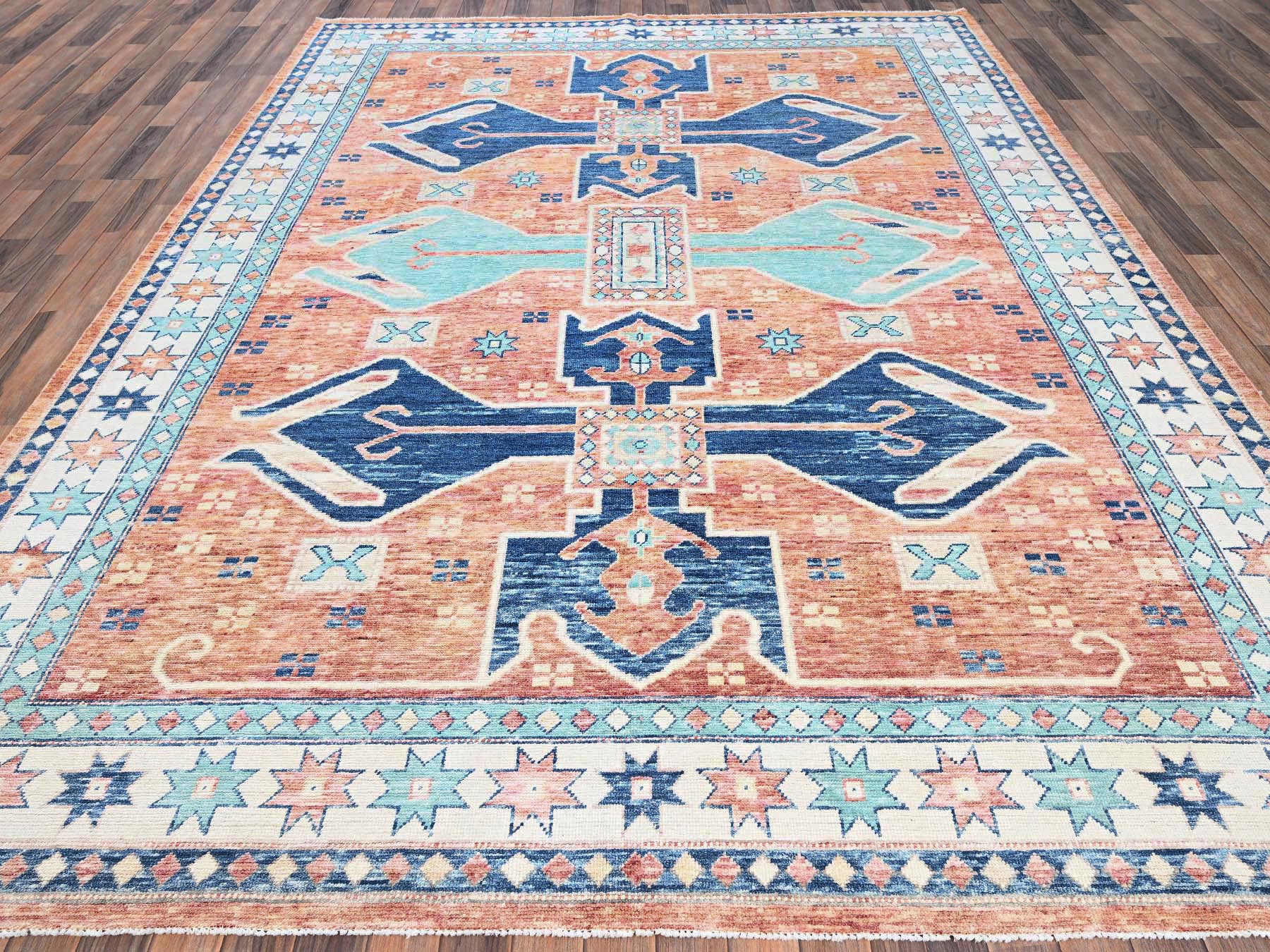 9'x11'9" Peach Color, Turkish Knot, Zero Pile, Sheared Low, Anatolian Village Design, Hand Knotted, Pure Wool, Oriental Rug HR2102 - Image 2
