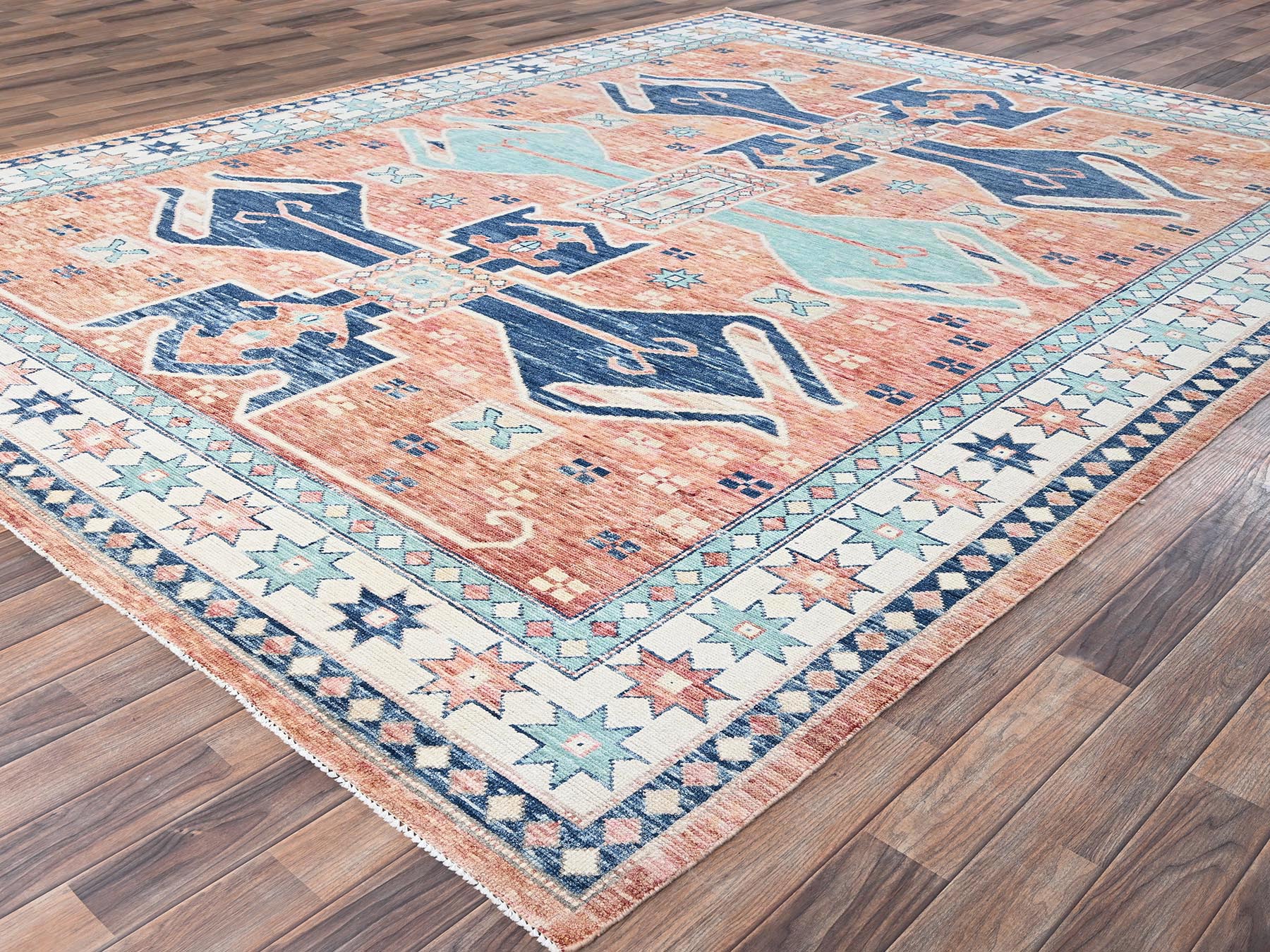 9'x11'9" Peach Color, Turkish Knot, Zero Pile, Sheared Low, Anatolian Village Design, Hand Knotted, Pure Wool, Oriental Rug HR2102 - Image 3