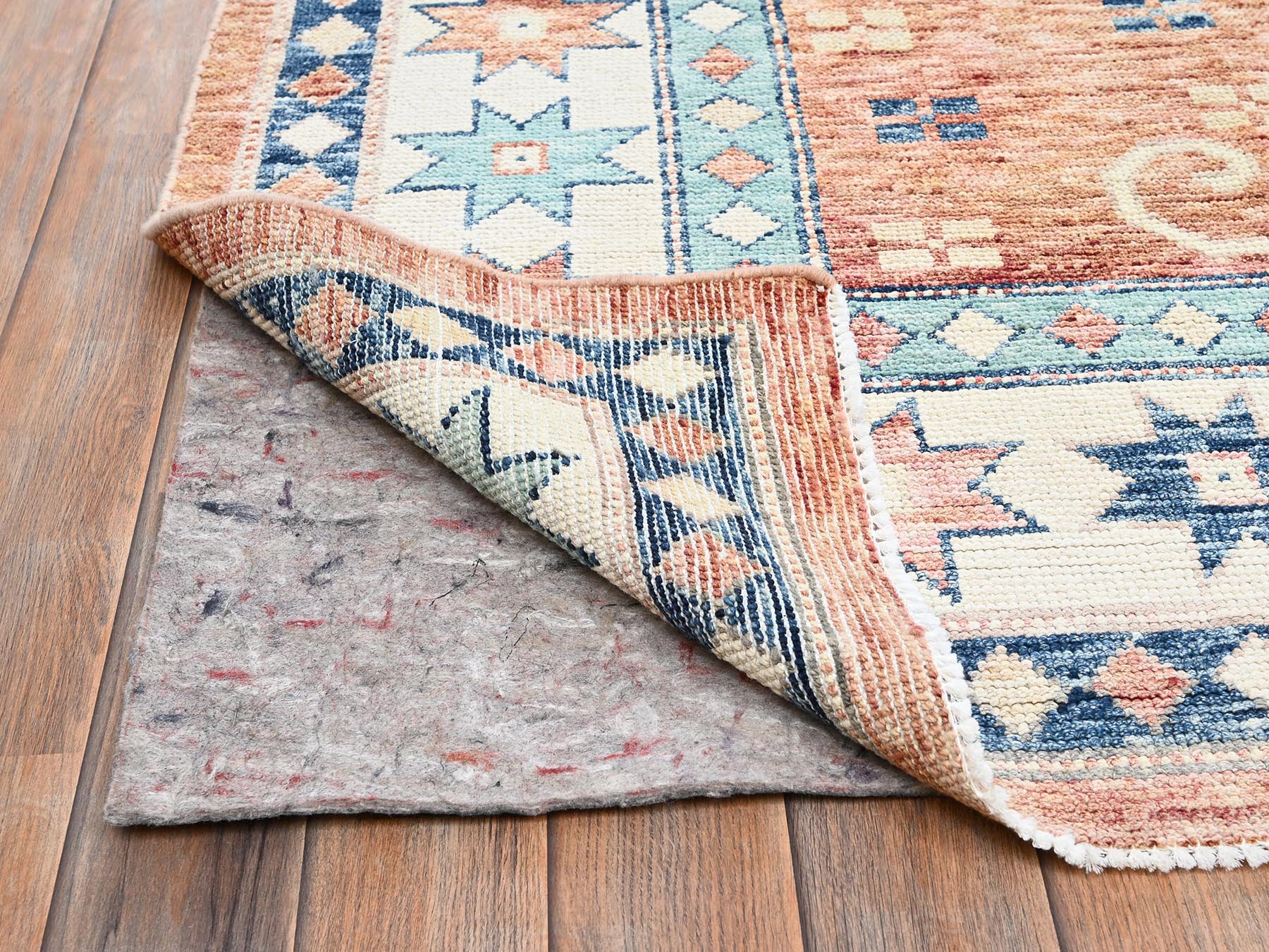 9'x11'9" Peach Color, Turkish Knot, Zero Pile, Sheared Low, Anatolian Village Design, Hand Knotted, Pure Wool, Oriental Rug HR2102 - Image 5