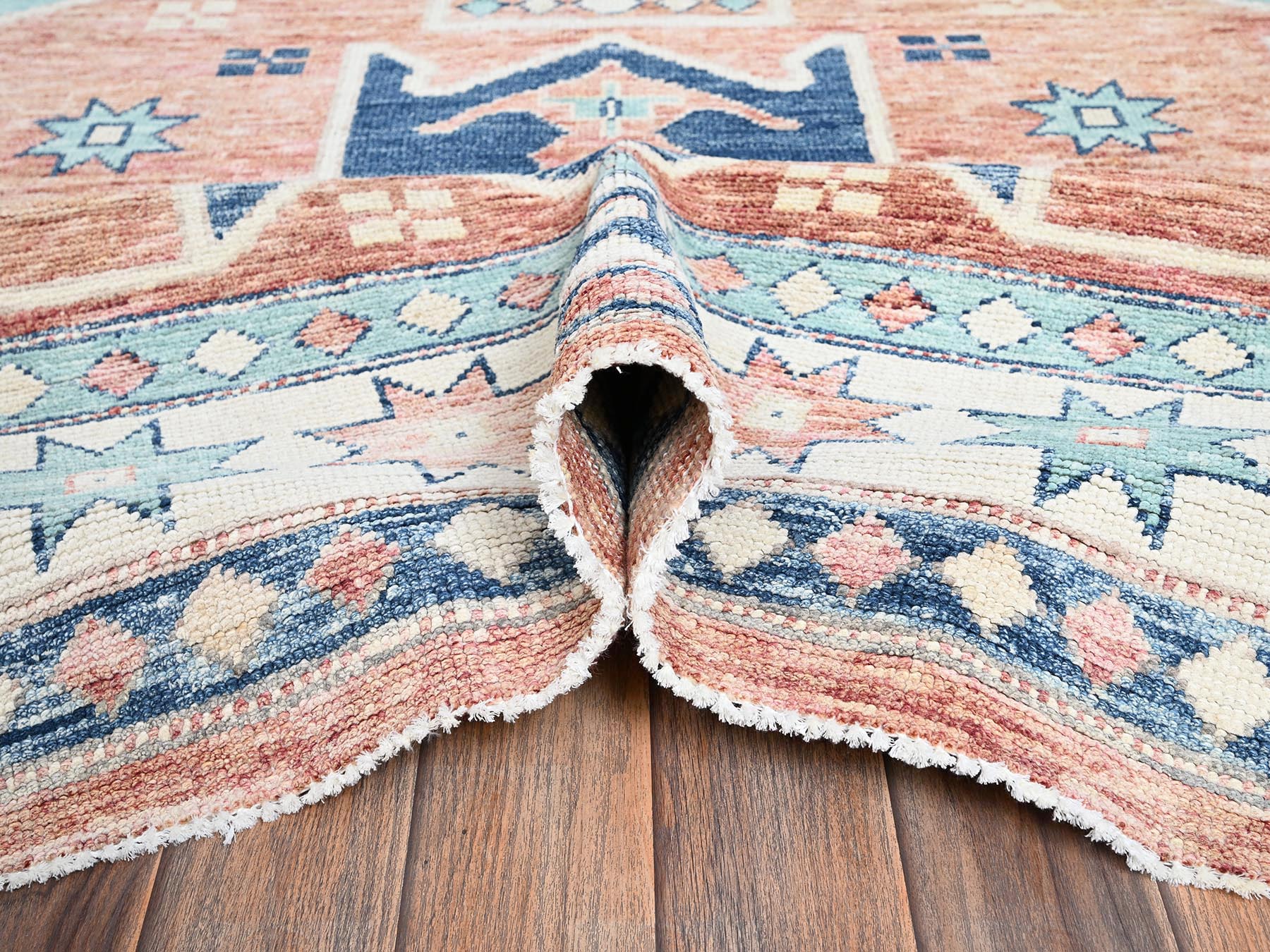 9'x11'9" Peach Color, Turkish Knot, Zero Pile, Sheared Low, Anatolian Village Design, Hand Knotted, Pure Wool, Oriental Rug HR2102 - Image 6
