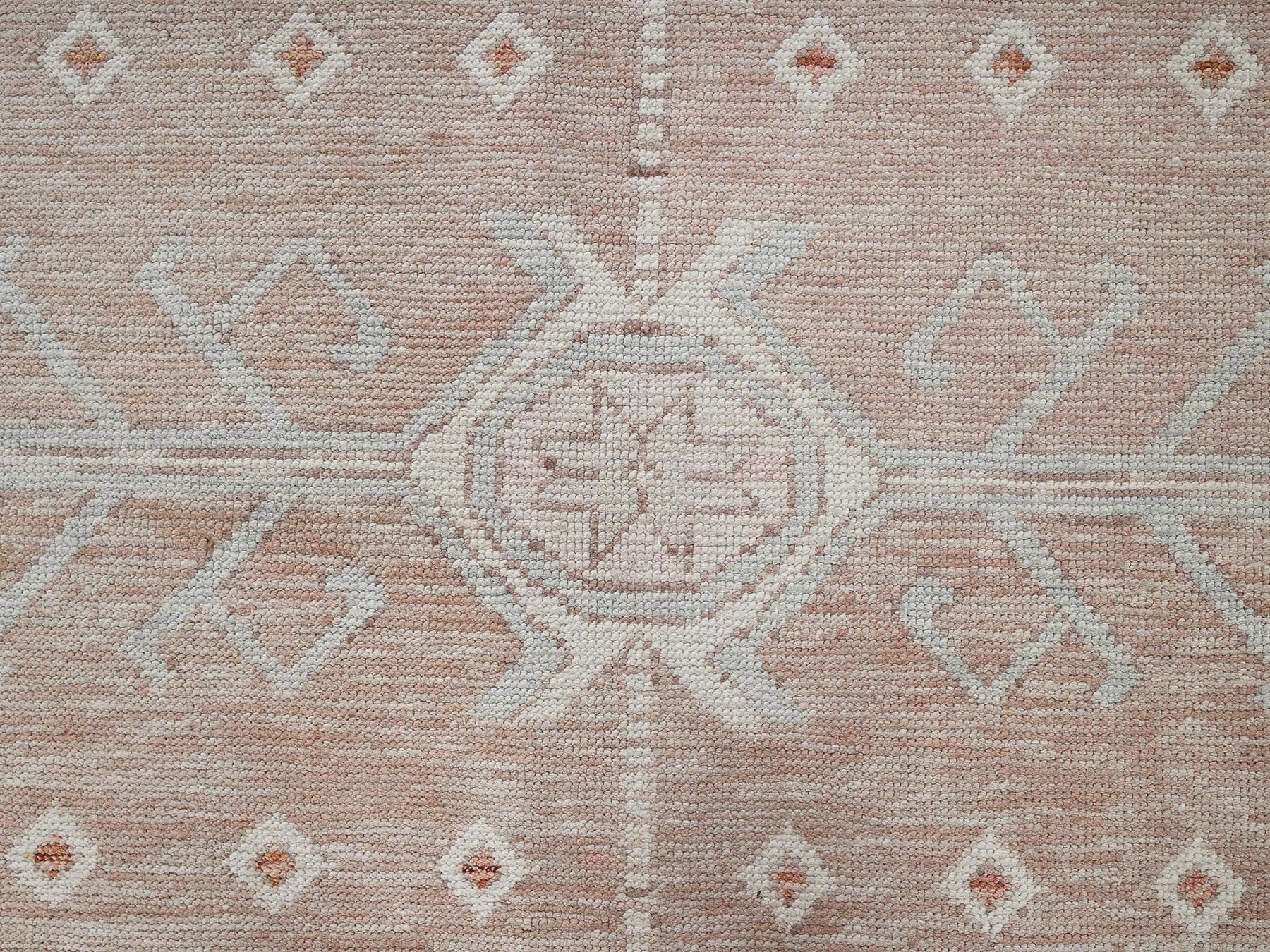 8'10"x11'9" Cantaloupe Orange with Light Blue, Turkish Knot, Sheared Low, Pure Wool, Zero Pile, Anatolian Village Design, Hand Knotted, Oriental Rug HR2104 - Image 9