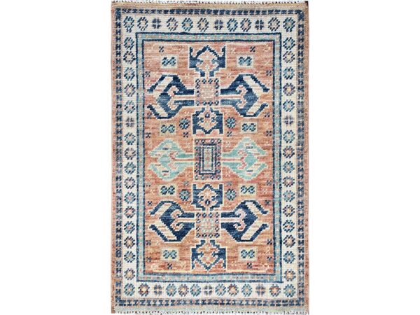 2'x3'1" Peach Color, Turkish Knot, Zero Pile, Sheared Low, Anatolian Village Design, Hand Knotted, Pure Wool, Mat, Sample, Oriental RugHRh2115