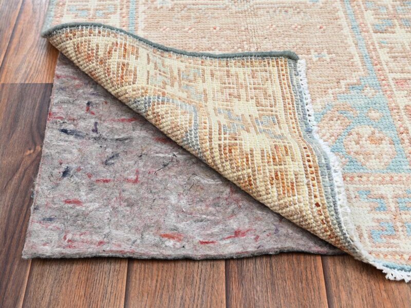 1'9"x3' Cerulean Blue, Anatolian Village Design, Turkish Knot, Zero Pile, Sheared Low, Hand Knotted, Pure Wool, Mat, Sample, Oriental RugHRh2117 - Image 3