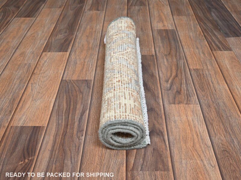 1'9"x3' Cerulean Blue, Anatolian Village Design, Turkish Knot, Zero Pile, Sheared Low, Hand Knotted, Pure Wool, Mat, Sample, Oriental RugHRh2117 - Image 5