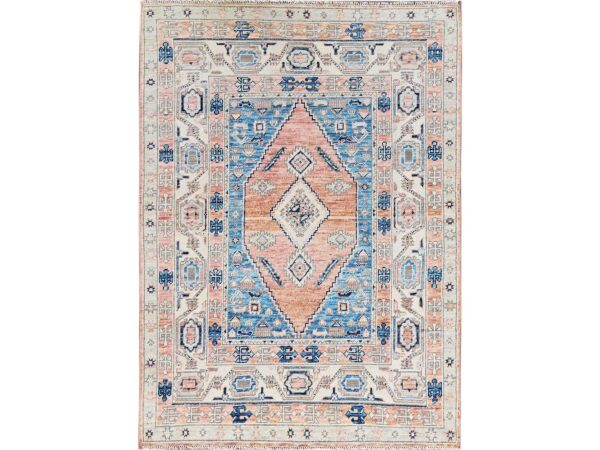 Peach Color, Turkish Knot, Zero Pile, Sheared Low, Anatolian Village Design, Hand Knotted, Pure Wool, Oriental RugHRh2122