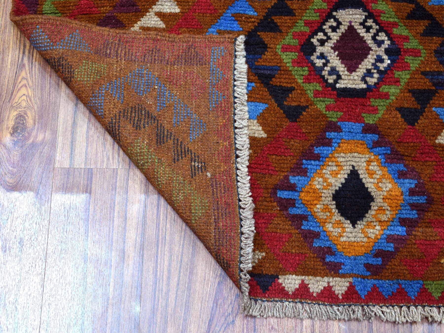 3'9"x6' Brown Hand Knotted Colorful Afghan Baluch Geometric Design Pure Wool Oriental Rug HR53143 - Image 2