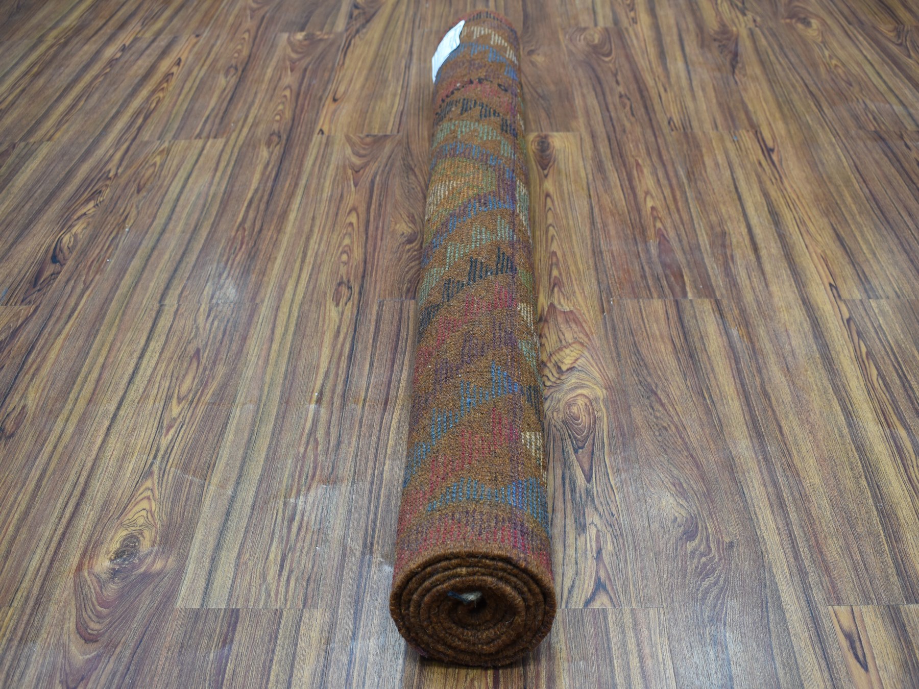 3'9"x6' Brown Hand Knotted Colorful Afghan Baluch Geometric Design Pure Wool Oriental Rug HR53143 - Image 4