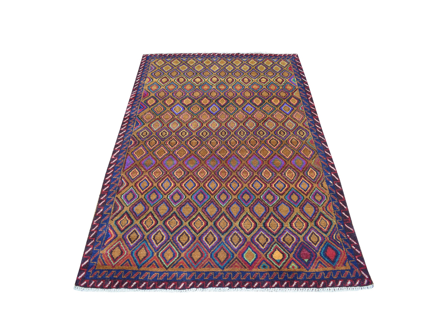 4'3"x6'2" Brown Tribal Design Colorful Afghan Baluch Pure Wool Hand Knotted Oriental Rug HR53145