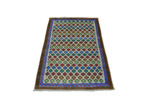 3'4"x4'9" Gray Hand Knotted Colorful Afghan Baluch All Over Design Pure Wool Oriental Rug HR53167