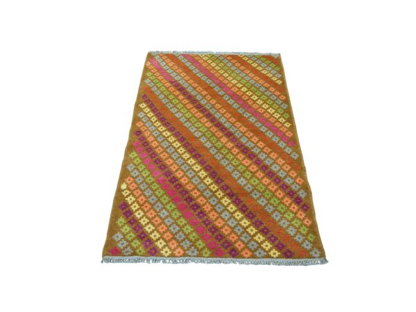 3'3"x4'10" Brown Colorful Afghan Baluch All Over Design  Hand Knotted Pure Wool Oriental Rug HR53177