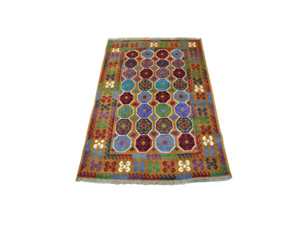 3'6"x4'9" Brown Colorful Afghan Baluch Elephant Feet Design Hand Knotted 100% Wool Oriental Rug HR53178