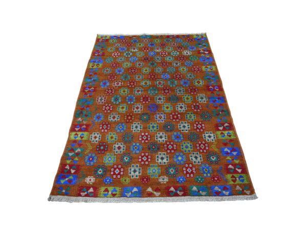 4'1"x5'9" Brown Tribal Design Colorful Afghan Baluch Hand Knotted Pure Wool Oriental Rug HR53185