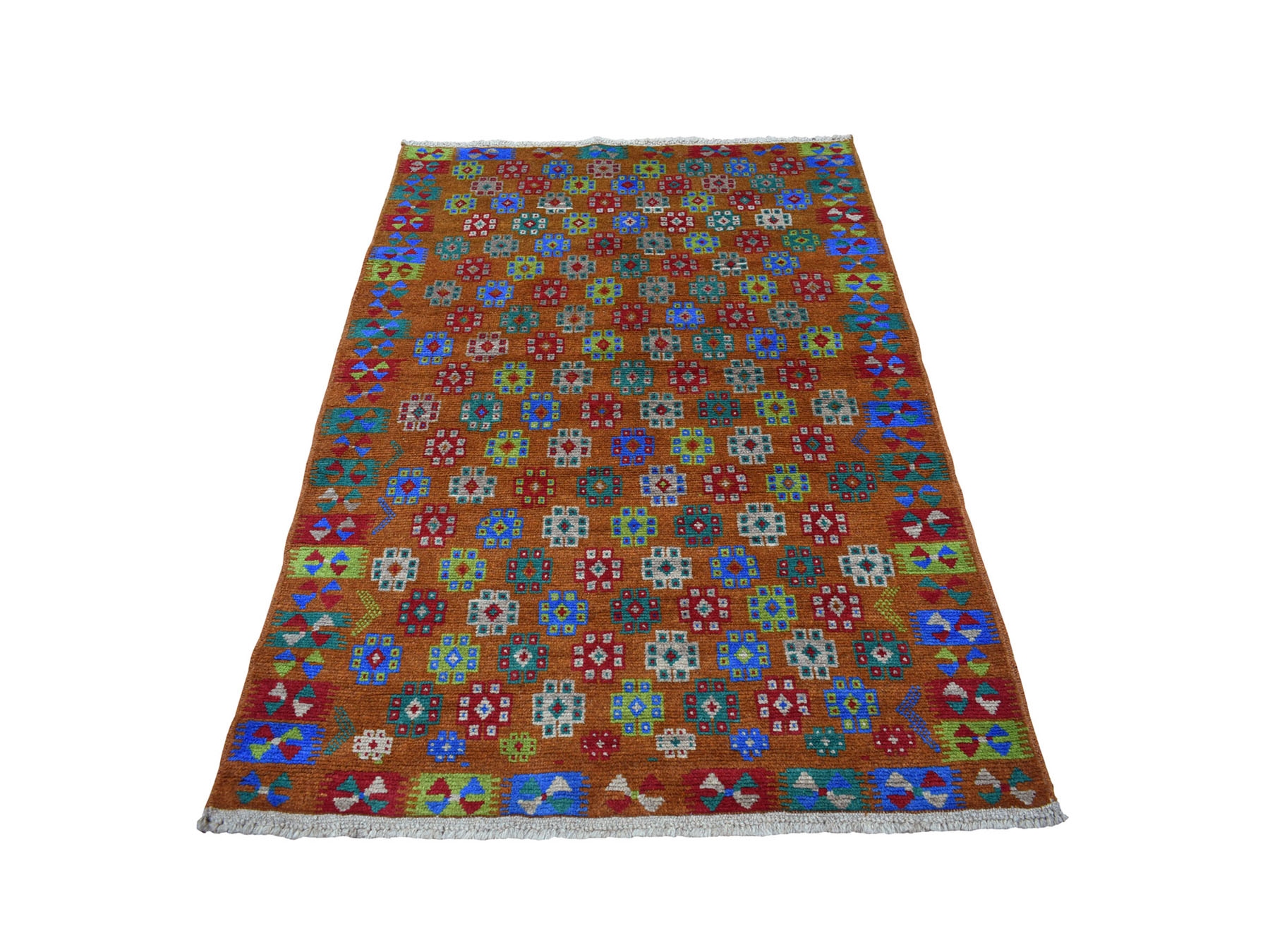 4'1"x5'9" Brown Tribal Design Colorful Afghan Baluch Hand Knotted Pure Wool Oriental Rug HR53185