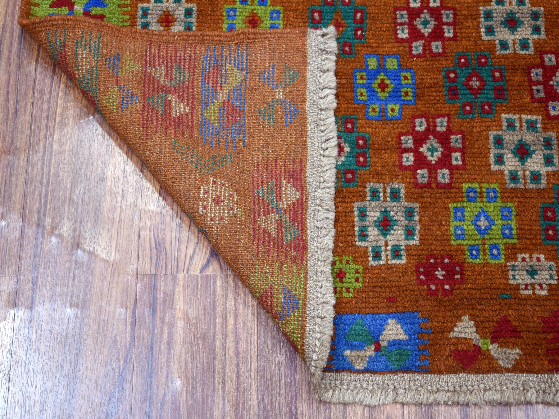 4'1"x5'9" Brown Tribal Design Colorful Afghan Baluch Hand Knotted Pure Wool Oriental Rug HR53185 - Image 2