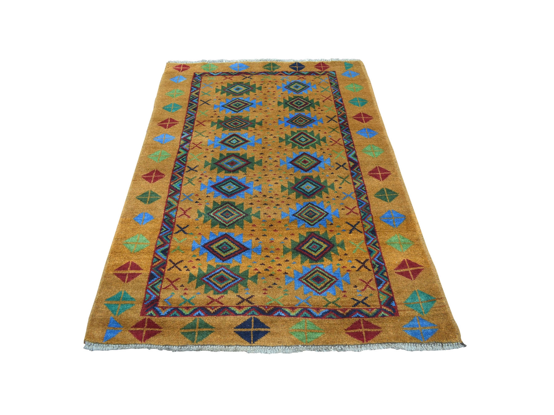 4'x6'1" Natural Dyes Colorful Afghan Baluch Geometric Design Hand Knotted Pure Wool Oriental Rug HR53188