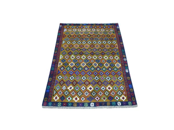 3'3"x4'8" Brown Colorful Afghan Baluch Tribal Design Hand Knotted Pure Wool Oriental Rug HR53273