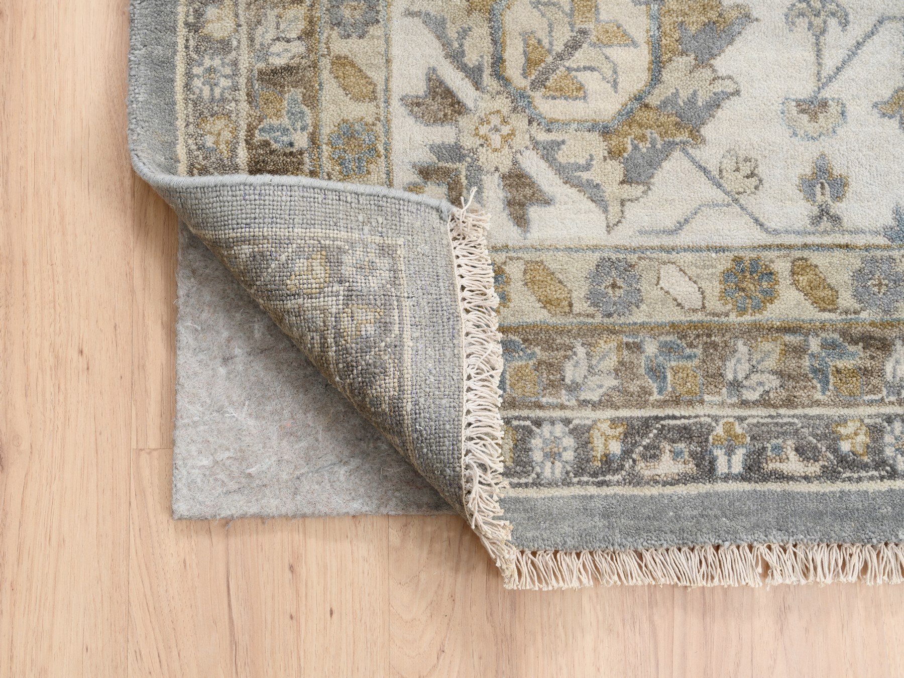 14'x16' Organic Wool Karajeh and Geometric Design Frost Gray Hand Knotted Oriental Oversized Squarish Rug HR63068 - Image 4