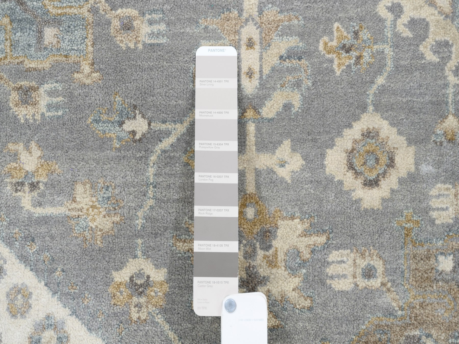 14'x16' Organic Wool Karajeh and Geometric Design Frost Gray Hand Knotted Oriental Oversized Squarish Rug HR63068 - Image 7