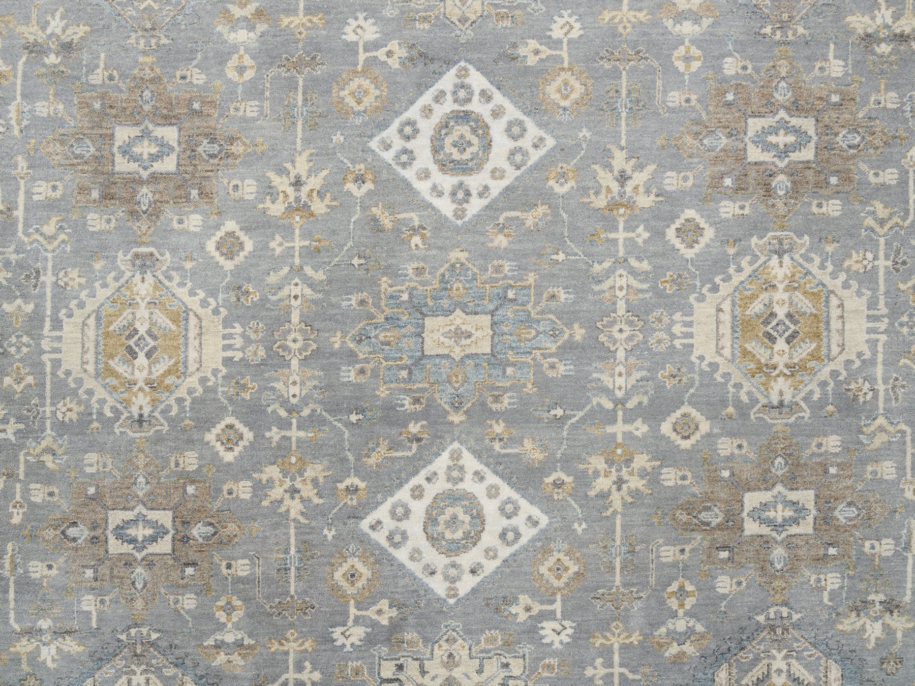 14'x16' Organic Wool Karajeh and Geometric Design Frost Gray Hand Knotted Oriental Oversized Squarish Rug HR63068 - Image 8