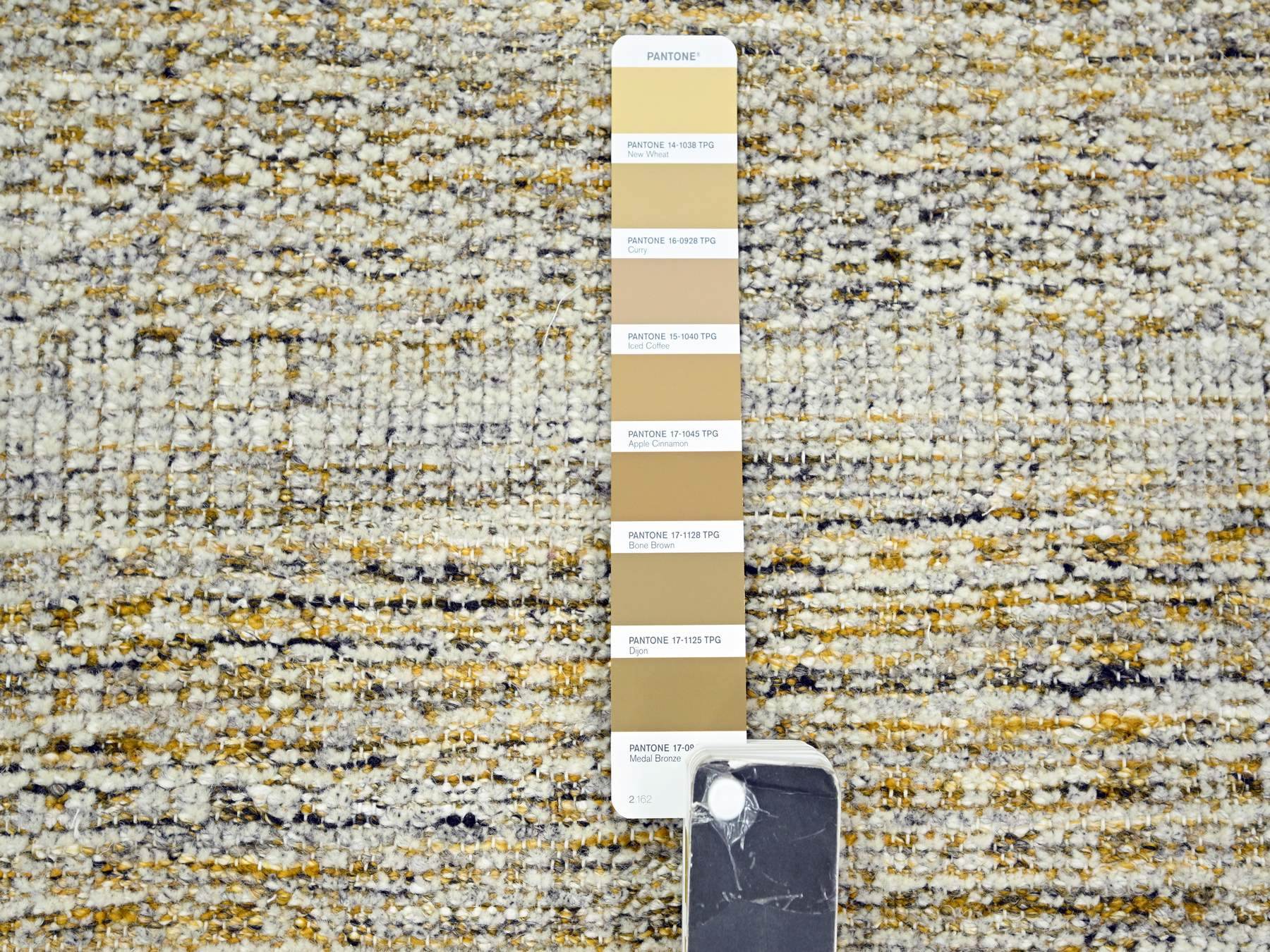2'7"x6' Golden Yellow, Oxidized and Distressed Grass Design with Exposed Warps, Hand Knotted, Natural 100% Wool, Runner, Oriental Rug HR76248 - Image 4