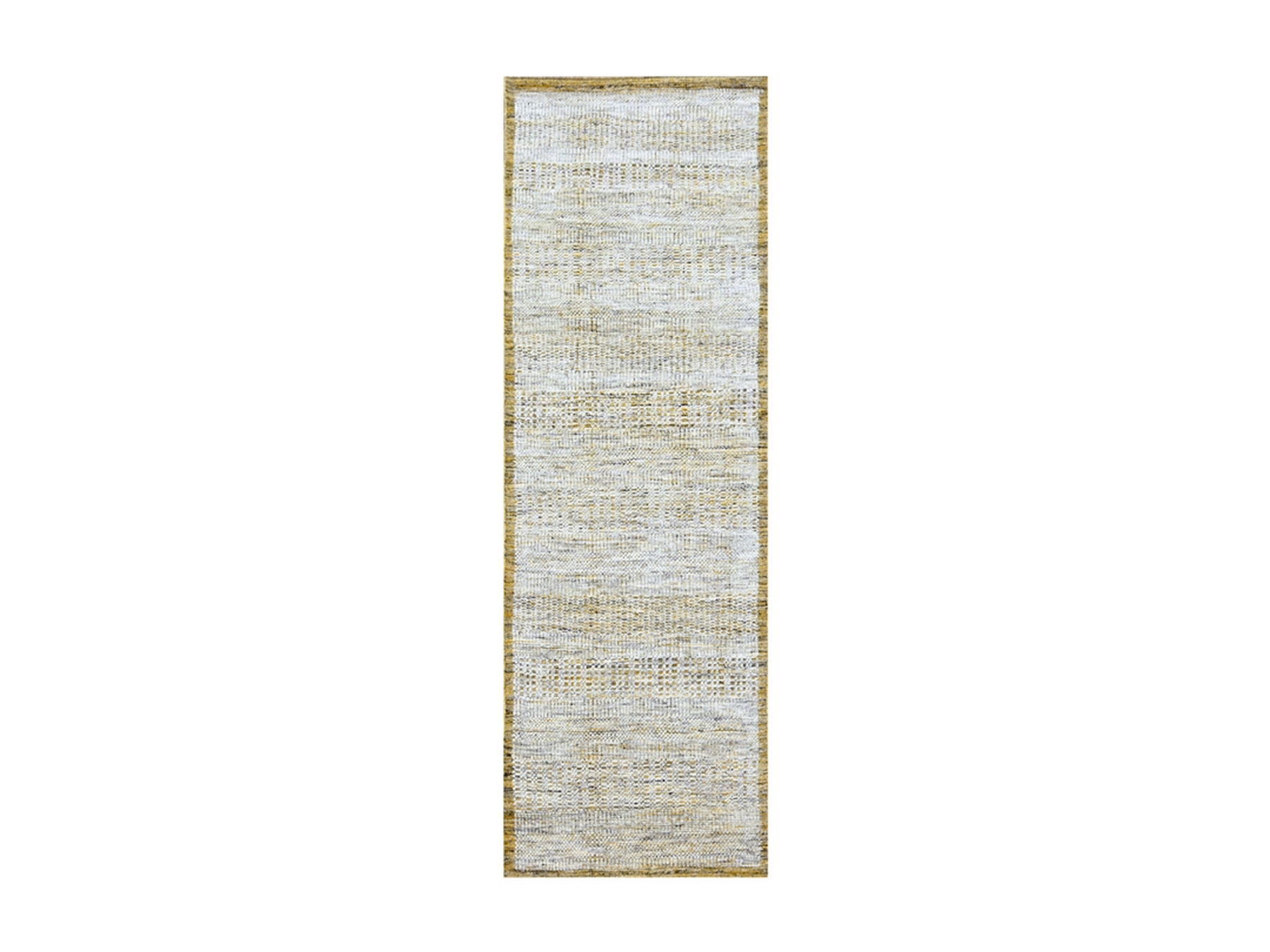 2'8"x8'2" Mustard Yellow, Oxidized and Distressed Grass Design with Exposed Warps, Natural Wool, Hand Knotted, Runner, Oriental Rug HR76273