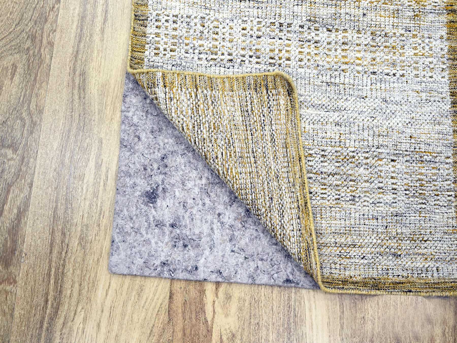 2'8"x8'2" Mustard Yellow, Oxidized and Distressed Grass Design with Exposed Warps, Natural Wool, Hand Knotted, Runner, Oriental Rug HR76273 - Image 3