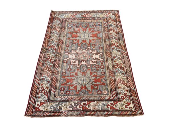3'5"x5'1" Misty Gray, Antique Caucasian Lesghi, Even Wear, Clean, Pliable and Soft Low Pile, 100% Wool, Hand Knotted, Oriental Rug HR78507