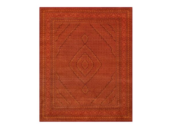 8'1"x10'1" Spicy Orange, Wool and Silk, Tabriz Mahi, Hand Knotted Tone on Tone, Oriental Rug HR90390
