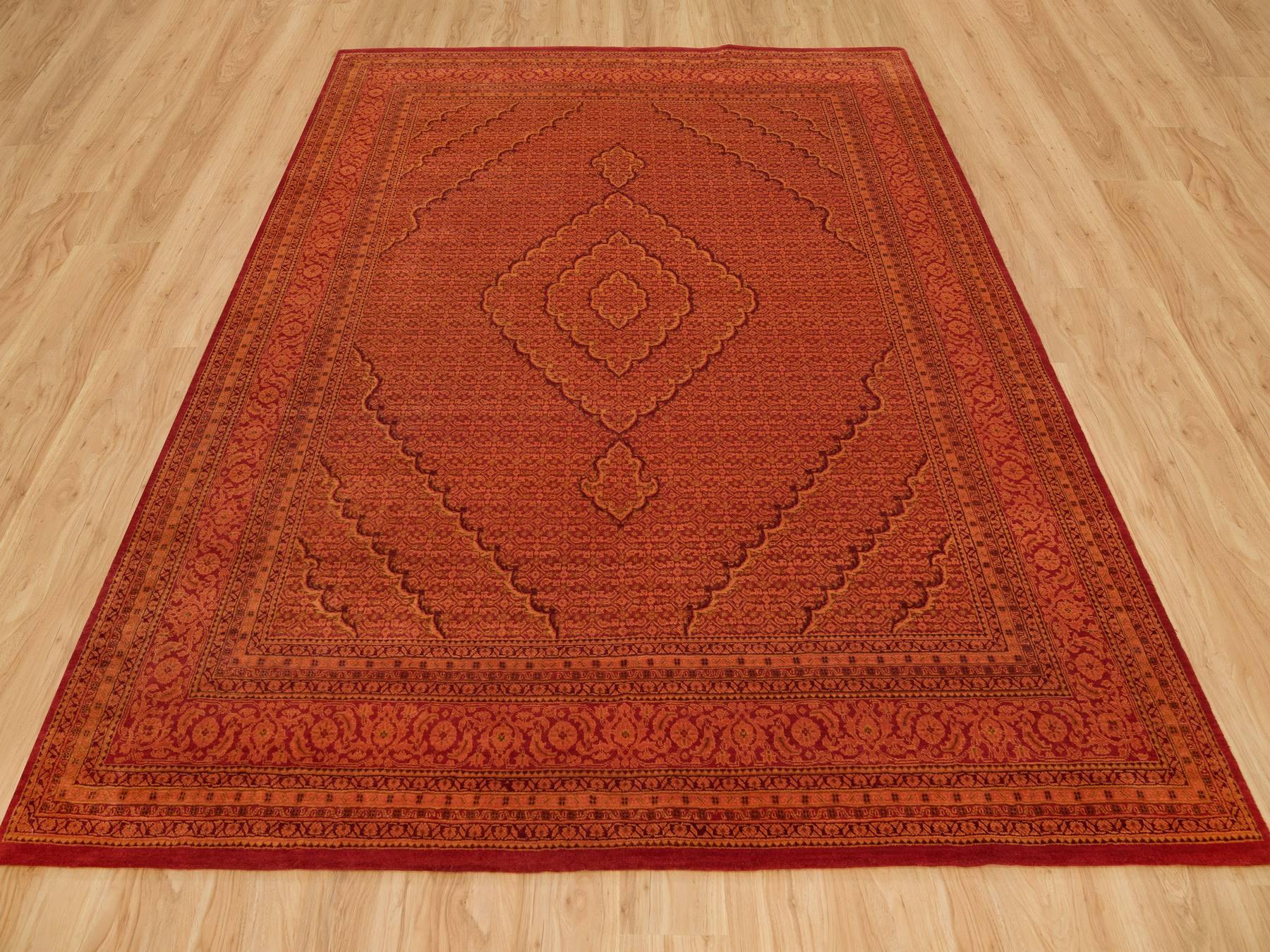 8'1"x10'1" Spicy Orange, Wool and Silk, Tabriz Mahi, Hand Knotted Tone on Tone, Oriental Rug HR90390 - Image 2