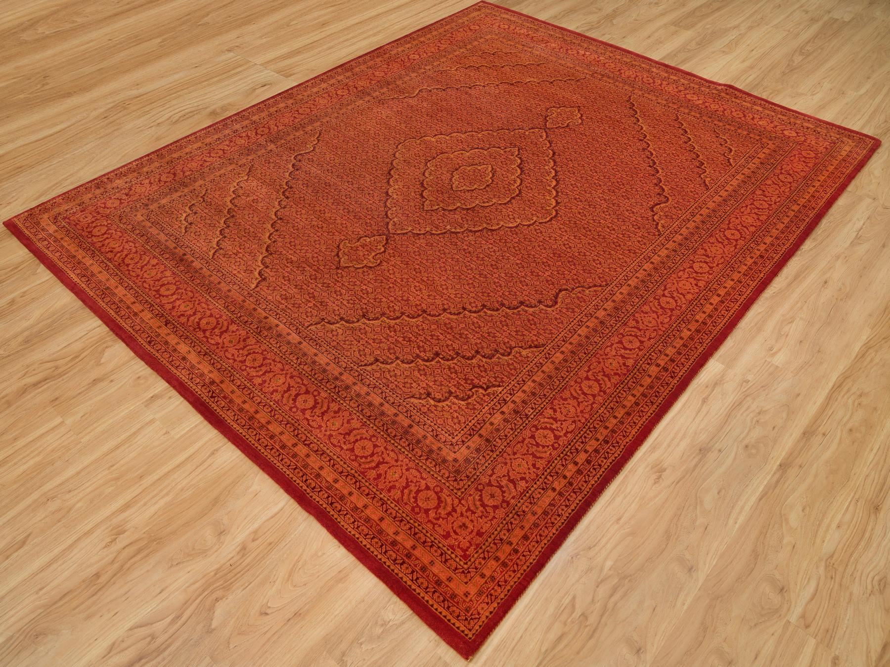 8'1"x10'1" Spicy Orange, Wool and Silk, Tabriz Mahi, Hand Knotted Tone on Tone, Oriental Rug HR90390 - Image 3
