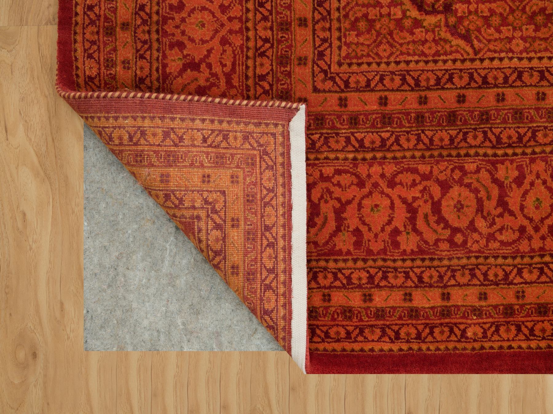 8'1"x10'1" Spicy Orange, Wool and Silk, Tabriz Mahi, Hand Knotted Tone on Tone, Oriental Rug HR90390 - Image 4