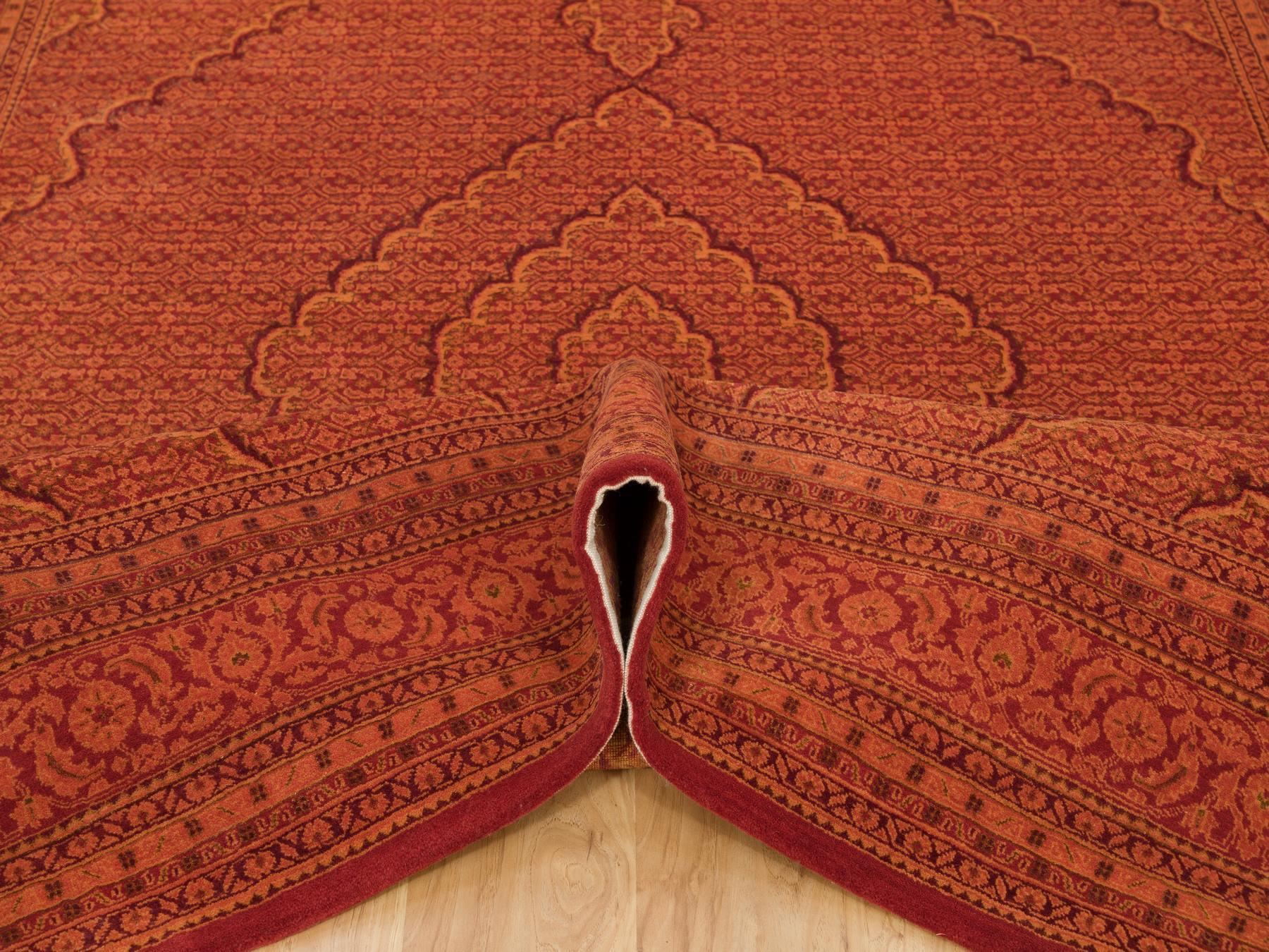 8'1"x10'1" Spicy Orange, Wool and Silk, Tabriz Mahi, Hand Knotted Tone on Tone, Oriental Rug HR90390 - Image 5