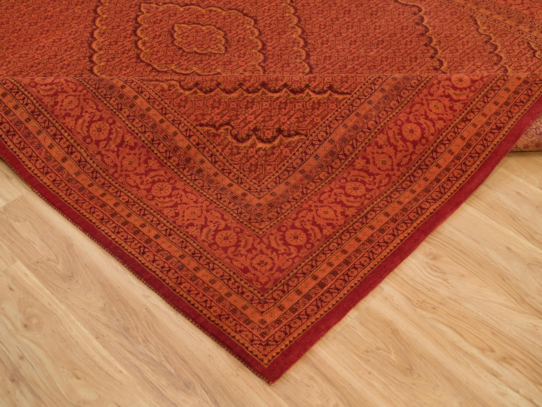 8'1"x10'1" Spicy Orange, Wool and Silk, Tabriz Mahi, Hand Knotted Tone on Tone, Oriental Rug HR90390 - Image 6