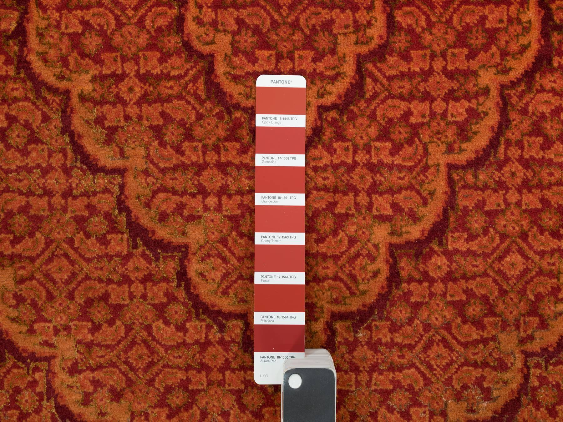 8'1"x10'1" Spicy Orange, Wool and Silk, Tabriz Mahi, Hand Knotted Tone on Tone, Oriental Rug HR90390 - Image 7